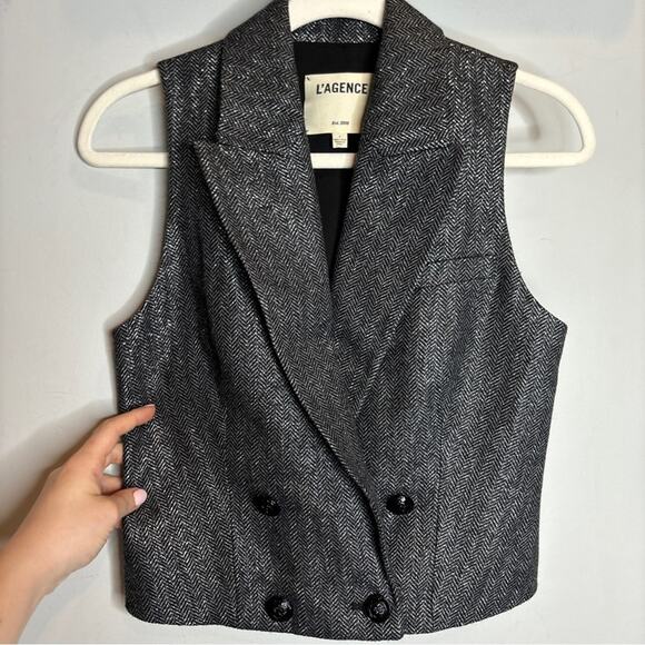 L'agence Fable Double-breasted Wool-blend Vest In Grey - Picture 3 of 7
